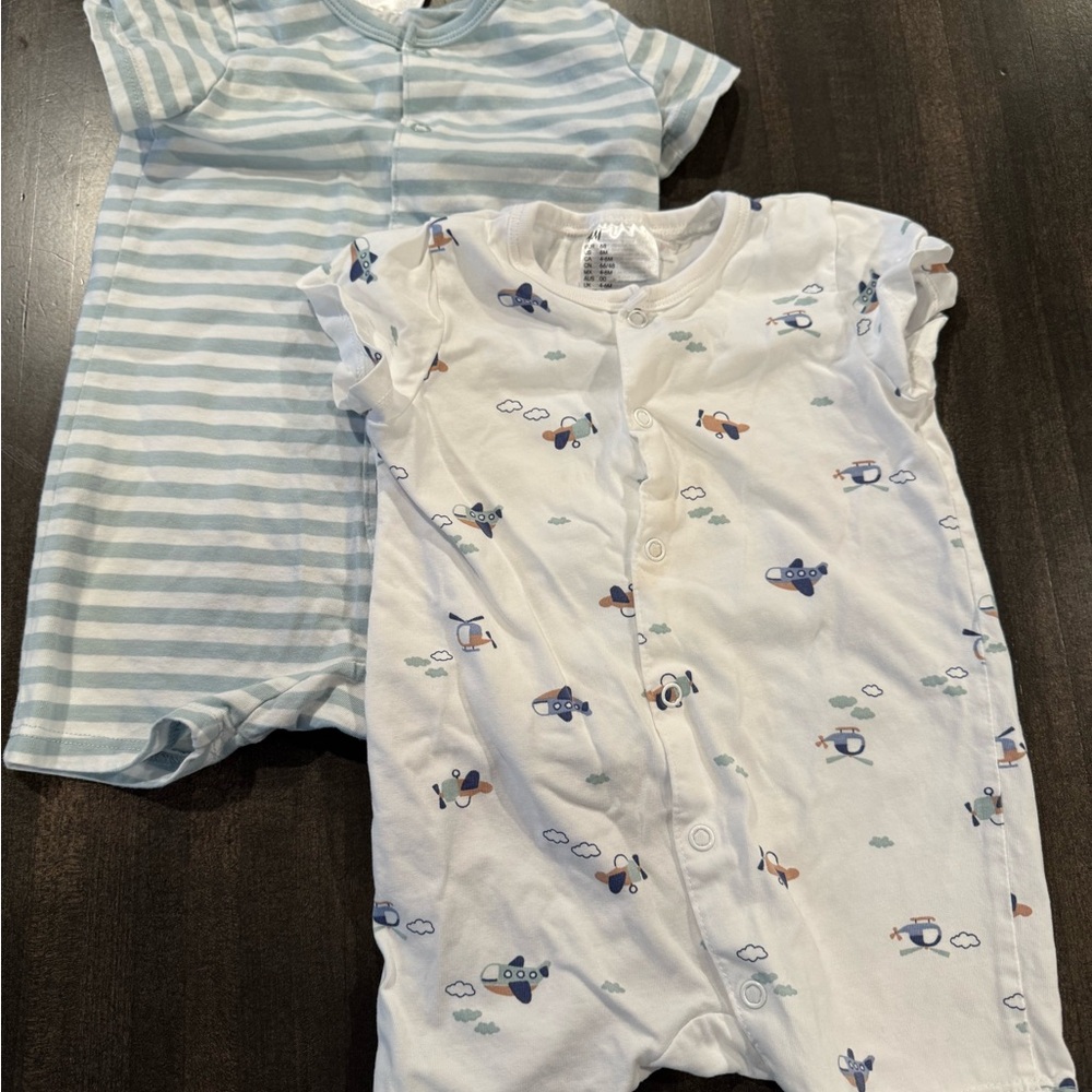 H&M Baby Cotton Pajama Jumpsuits with Stripes and Airplane Print